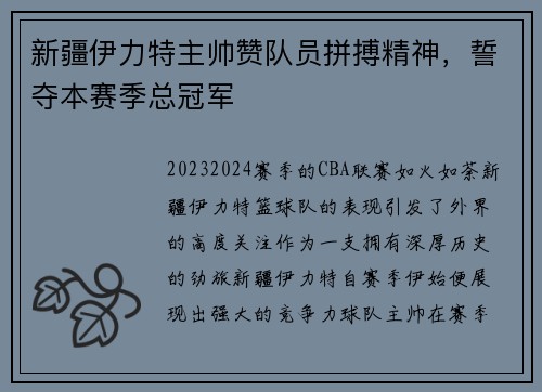 新疆伊力特主帅赞队员拼搏精神，誓夺本赛季总冠军